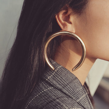 AENSOA Trendy Big Open Round Drop Earrings For Women Exaggerated Punk Gold Color Circle Metal Earring Party Wedding Jewelry daiiibabyyy